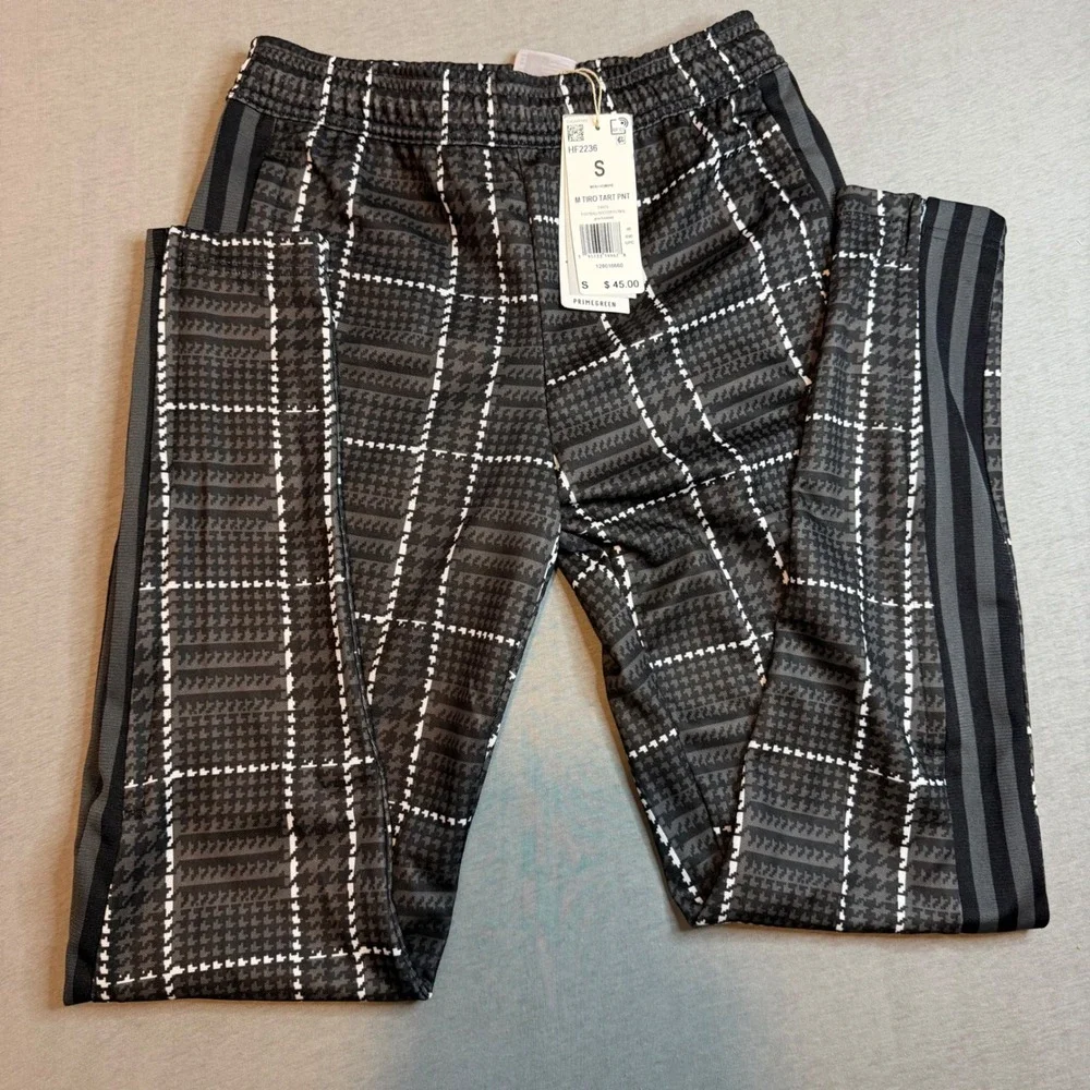 Adidas M Tiro Tartan Pants Grey Five Plaid Soccer Track Pants HF2236 Mens Small